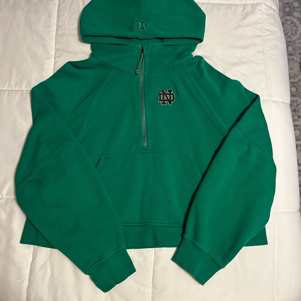 lululemon Scuba Hoodie Green Half-Zip with Notre Dame Irish Logo - Picture 3 of 4